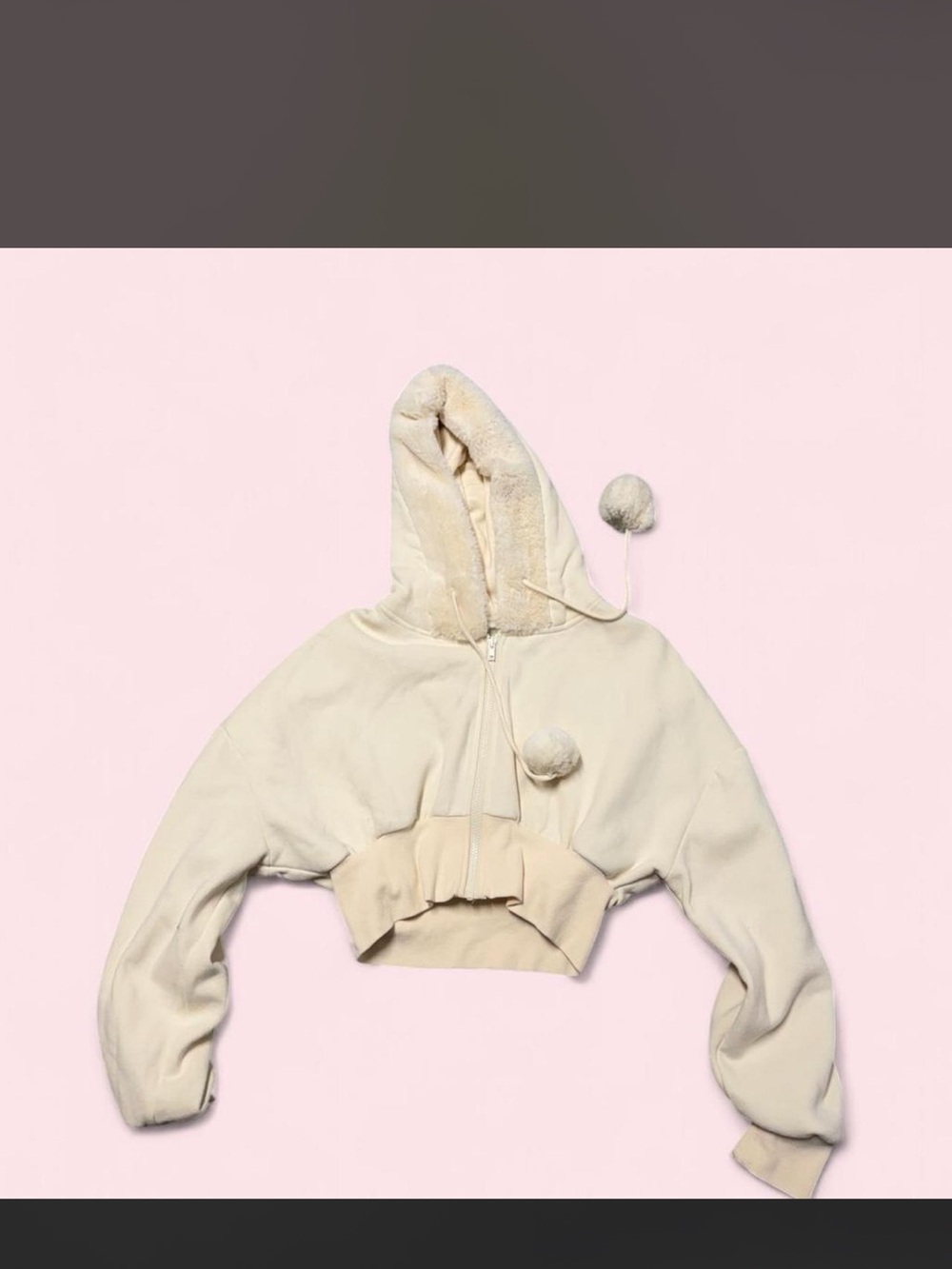 BDG Cream Sherpa-Lined Cropped Hoodie